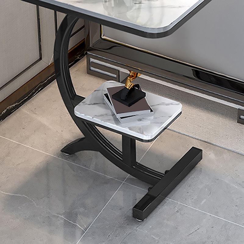 2-Tier Modernistic Metal C Side Table Slate Top Rectangular End Table Clearhalo 'Coffee & Accent Tables' 'End & Side Tables' 'end_side_tables' 'furn' 'furn_end_side_tables' 'Furniture' 'Living Room Furniture' 1200x1200_8ee38270-afb8-4571-add6-d22df8e0c578