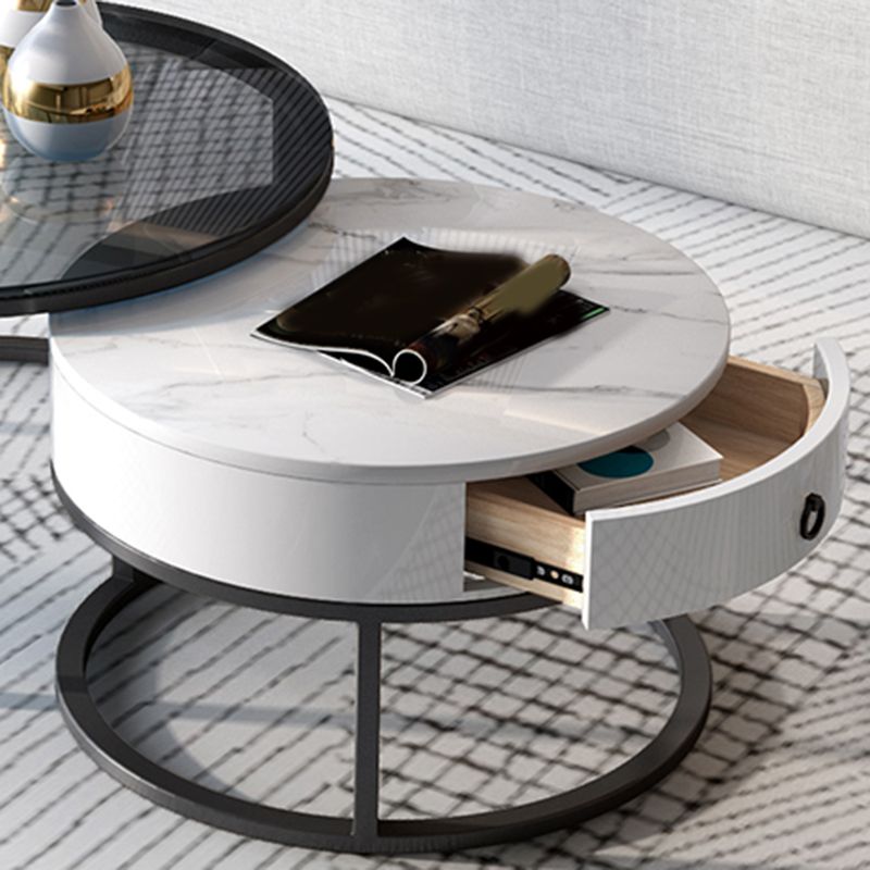 No Distressing Round Coffee Table Frame Nesting Coffee Table Set with Drawer Clearhalo 'Coffee & Accent Tables' 'Coffee Tables' 'coffee_tables' 'furn' 'furn_coffee_tables' 'Furniture' 'Living Room Furniture' 1200x1200_8ee5af79-ed17-4795-ae39-6a23d3d98602