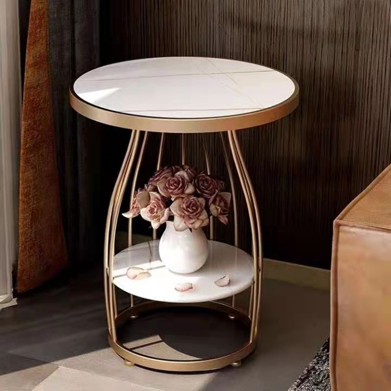 24.8 inch Tall Frame Metal Side Table with Shelf Glam Side End Table Clearhalo 'Coffee & Accent Tables' 'End & Side Tables' 'end_side_tables' 'furn' 'furn_end_side_tables' 'Furniture' 'Living Room Furniture' 1200x1200_8ee5d192-67ab-4b1e-bb0b-8ba395e15ccc