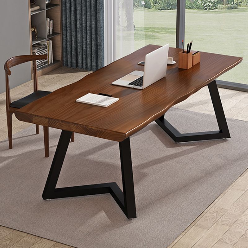 Rectangle Double Pedestal Industrial Dining Table Wood Color Fixed Table of Solid Wood Clearhalo ' dining_table' 'Dining Tables & Seating' 'Dining Tables' 'furn' 'furn_dining_table' 'Furniture' 'furniture_dining_table' 'Kitchen & Dining Furniture' 'kitchen&dining_furn' 'kitchen' 'kitchen_dining_table' 1200x1200_8ee8ee7f-f88b-46cc-a76e-606489c5e401