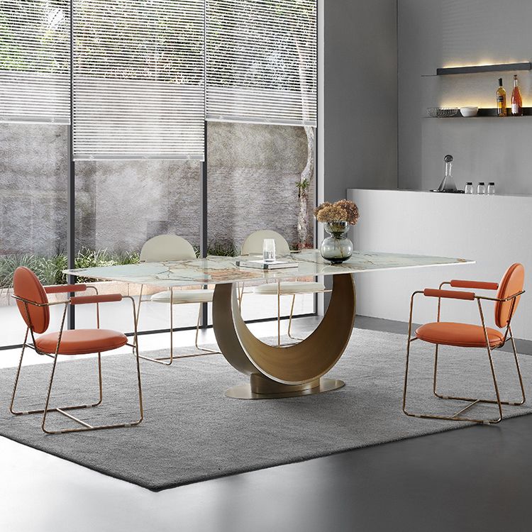 Metal Traditional Luxury Rectangular Dining Table Sintered Stone Dining Table with Pedestal Clearhalo ' dining_table' 'Dining Tables & Seating' 'Dining Tables' 'furn' 'furn_dining_table' 'Furniture' 'furniture_dining_table' 'Kitchen & Dining Furniture' 'kitchen&dining_furn' 'kitchen' 'kitchen_dining_table' 1200x1200_8eec5386-46ff-4ba7-8574-d00a1880908e