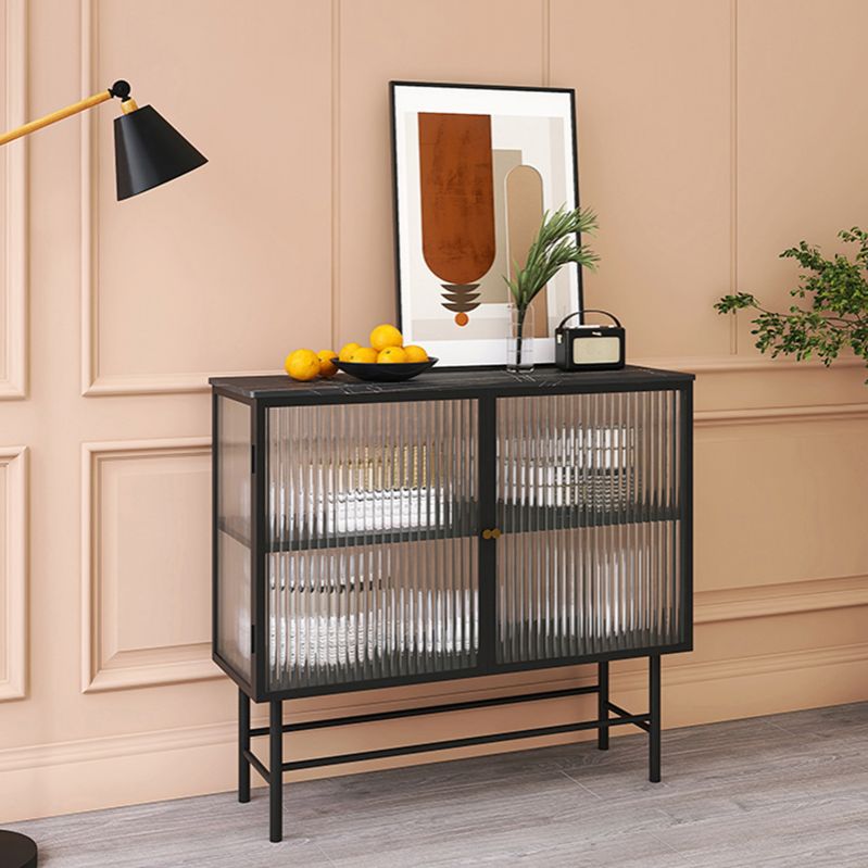 Iron Kitchen Sideboard Cabinet Modern Server Cabinet with Storage and Glass Door Clearhalo 'buffet_sideboard' 'Buffets & Sideboards' 'furn' 'furn_buffet_sideboard' 'Furniture' 'furniture_buffet_sideboard' 'Kitchen & Dining Furniture' 1200x1200_8eed273b-bbae-4a2c-a80a-90a2b9656736