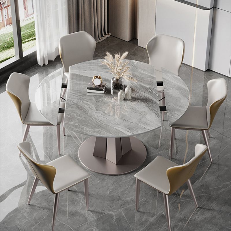 Modern Stainless Steel Base Pedestal Dining Table Extendable Dinner Table for Home Clearhalo 'Dining Tables & Seating' 'Dining Tables' 'dining_table' 'furn' 'furn_dining_table' 'Furniture' 'Kitchen & Dining Furniture' 1200x1200_8ef3ab52-e0ae-40c6-bb86-a94815061274
