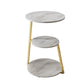 Glam Metal Side Table with Shelves Round Stone Top Accent Side Table