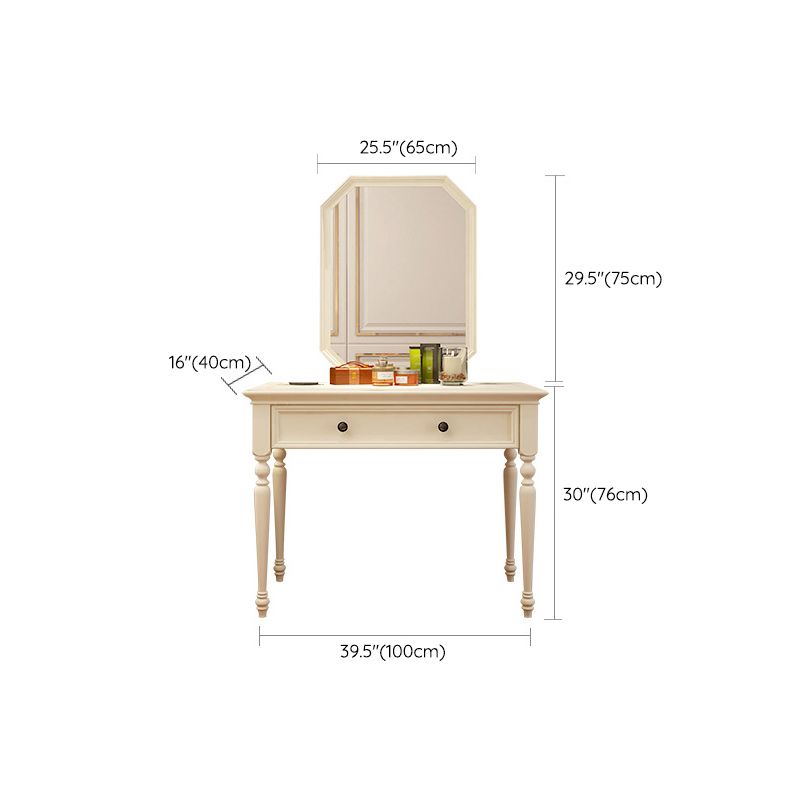 Modern Antique White Solid Wood Mirror Bedroom Make-up Vanity