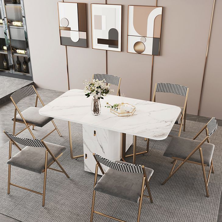 Contemporary Rectangle Dining Table Sintered Stone Drop-Leaf Table with Metal Base for Dining Room Clearhalo ' dining_table' 'Dining Tables & Seating' 'Dining Tables' 'furn' 'furn_dining_table' 'Furniture' 'furniture_dining_table' 'Kitchen & Dining Furniture' 'kitchen&dining_furn' 'kitchen' 'kitchen_dining_table' 1200x1200_8efe9aa2-802b-45e8-bc93-faad3dca4a2c