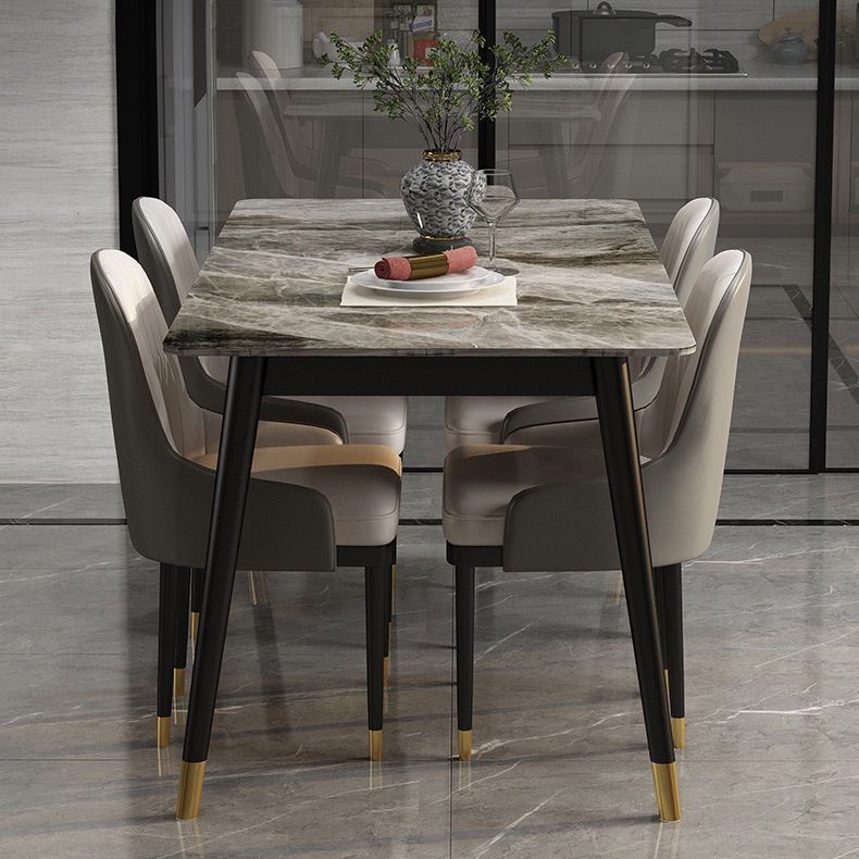 Modern Sintered Stone Dining Set with Rectangle Tabale and Metal Base Dining Set Clearhalo 'Dining Room Sets' 'Dining Tables & Seating' 'dining_room_set' 'furn' 'furn_dining_room_set' 'Furniture' 'furniture_dining_room_set' 'Kitchen & Dining Furniture' 'kitchen&dining_furn' 'kitchen' 1200x1200_8f00cf90-932b-4376-9f10-3296cbb25f8d