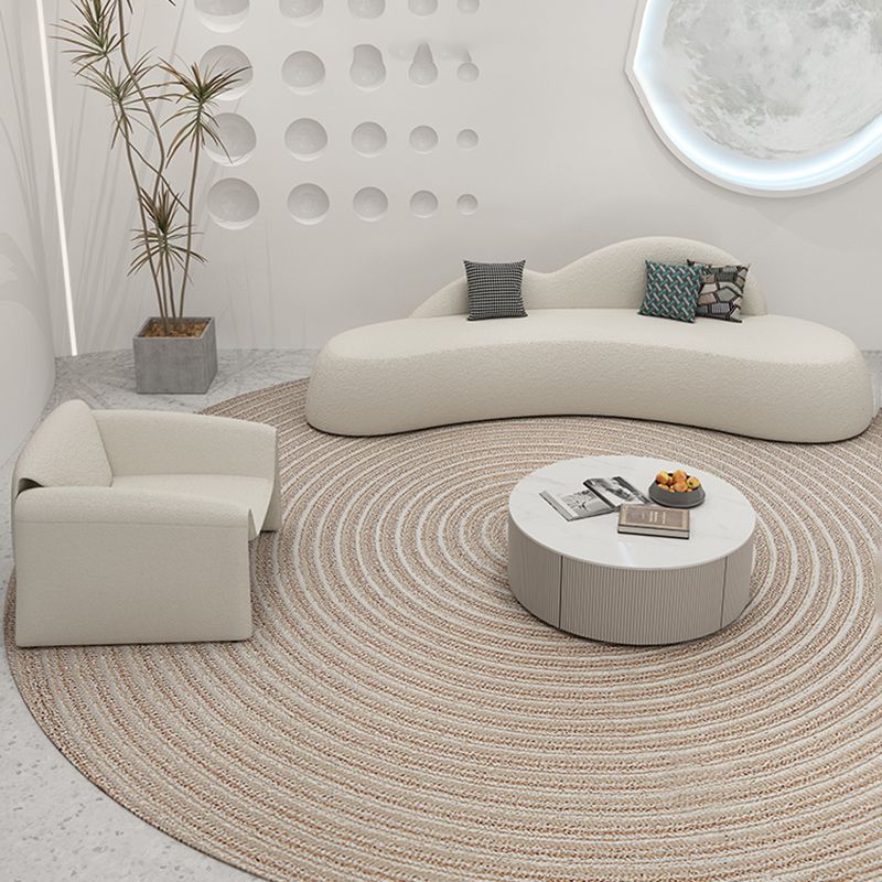 White Wool Curved Sofa Nordic 39.4" D Armless Sofa with Pillows