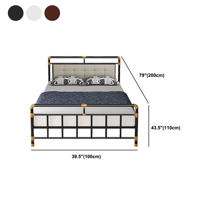Industrial Metal Standard Bed, Open-Frame Rectangular Headboard Bed