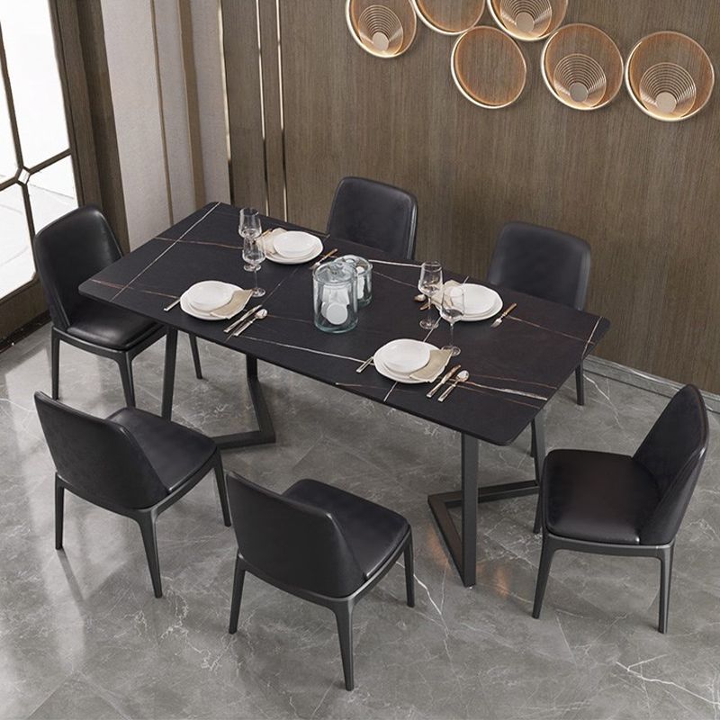 Modern Rectangle Stone Table for Restaurant Balck Metal Pedestal Dining Table Clearhalo 'Dining Tables & Seating' 'Dining Tables' 'dining_table' 'furn' 'furn_dining_table' 'Furniture' 'furniture_dining_table' 'Kitchen & Dining Furniture' 'kitchen' 'kitchen_dining_table' 1200x1200_8f03057b-d767-4918-803e-5d4987ba04b8