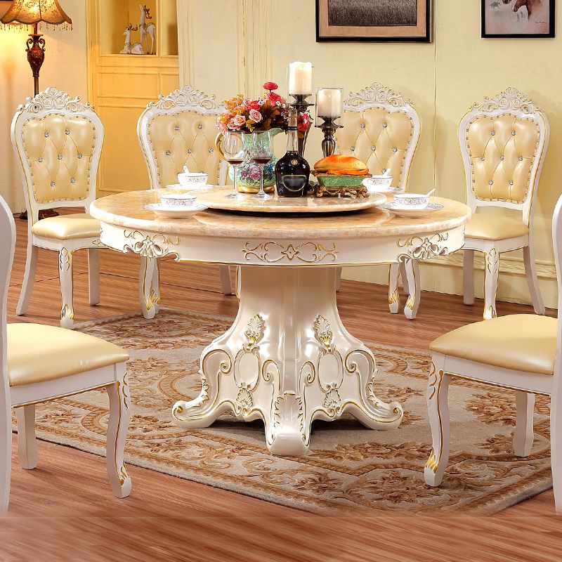 Solid Wood Victorian Round Dining Table Faux Marble Top Table with Wooden Pedestal Clearhalo 'Dining Tables & Seating' 'Dining Tables' 'dining_table' 'furn' 'furn_dining_table' 'Furniture' 'furniture_dining_table' 'Kitchen & Dining Furniture' 'kitchen' 'kitchen_dining_table' 1200x1200_8f070eaa-4d2e-4bd6-b1e1-bd0990ad121f