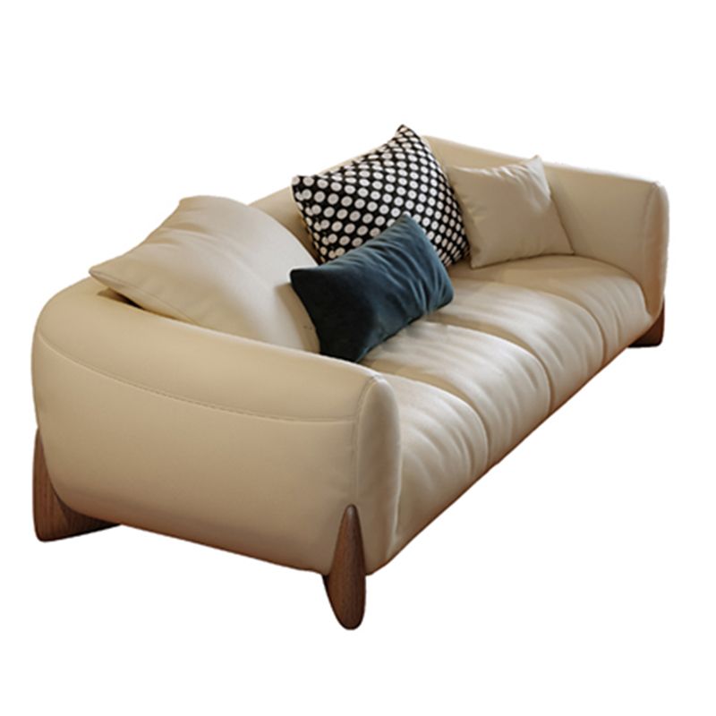 Genuine Leather Loose Back Sofa 31.5" H Beige Tuxedo Arm Sofa