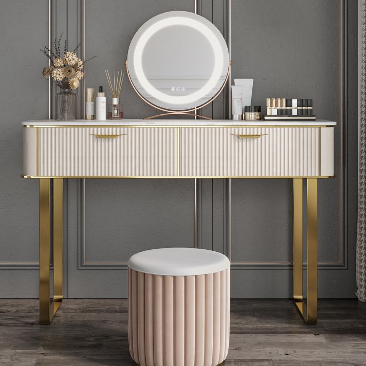 Beige Make-up Vanity Metal Dressing Table Stool Set with Drawers Clearhalo 'Bedroom Furniture' 'furn' 'furn_makeup_vanities' 'Furniture' 'Makeup Vanities' 'makeup_vanities' 1200x1200_8f0b35cc-28bd-4b9e-a439-9273a7c43165