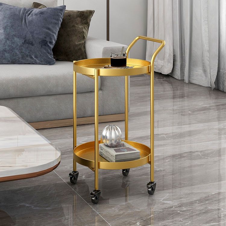 Black / Gold Round Tray Top Side Table Metal 4 Legs End Table with Shelf