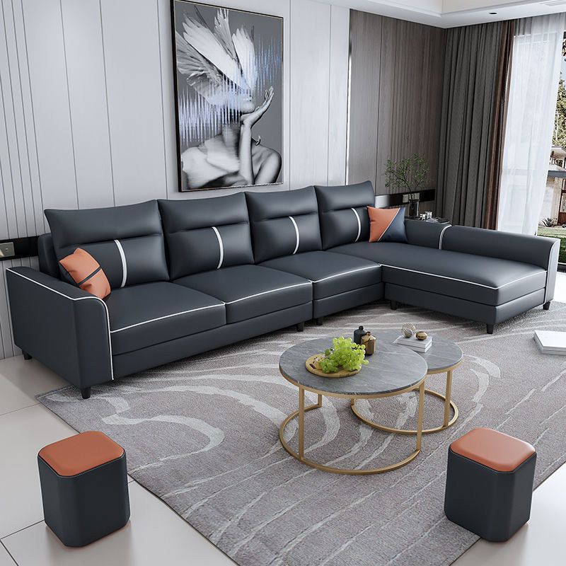 Faux Leather Sectional Sofa ,37.4" Tall Square Arm Sectional Sofa Clearhalo 'furn' 'furn_sectionals' 'Furniture' 'Living Room Furniture' 'Sectionals' 1200x1200_8f166ca4-e01c-4995-94fe-467c5b4cb3ec