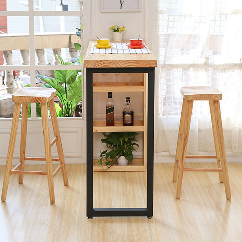 Rectangle Pine Wood Counter Table Contemporary Bar Table with Storage Rack