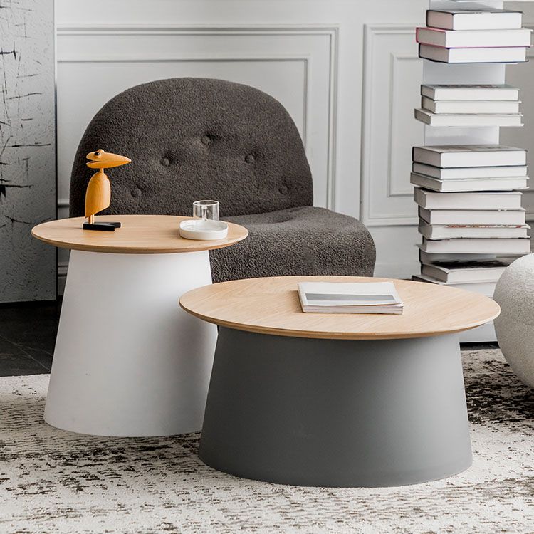 Contemporary Wooden Round Top Table Acrylic Pedestal End Table