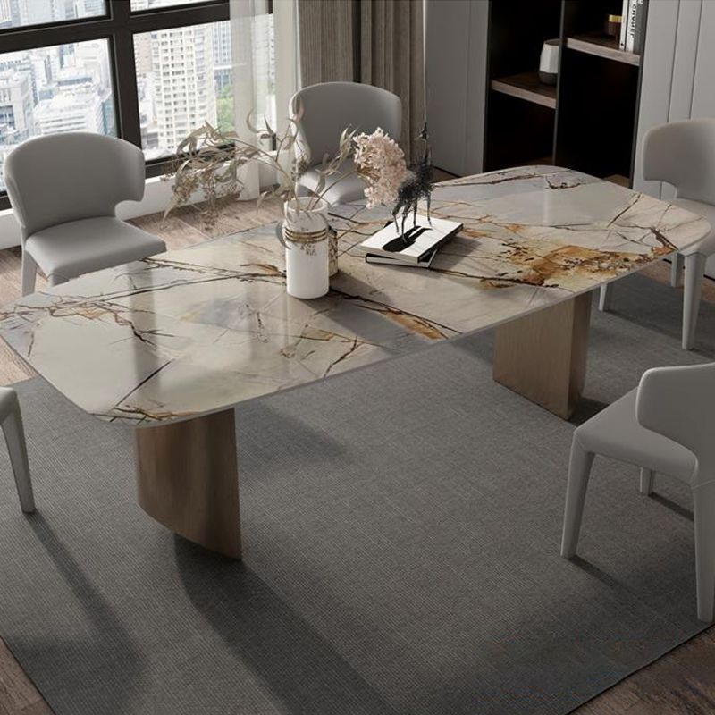 Modern Style Sintered Stone Dining Table Rectangle Table with Double Pedestal Clearhalo ' dining_table' 'Dining Tables & Seating' 'Dining Tables' 'furn' 'furn_dining_table' 'Furniture' 'furniture_dining_table' 'Kitchen & Dining Furniture' 'kitchen&dining_furn' 'kitchen' 'kitchen_dining_table' 1200x1200_8f1b5f28-5ca5-40f3-8f50-ef828160a1af