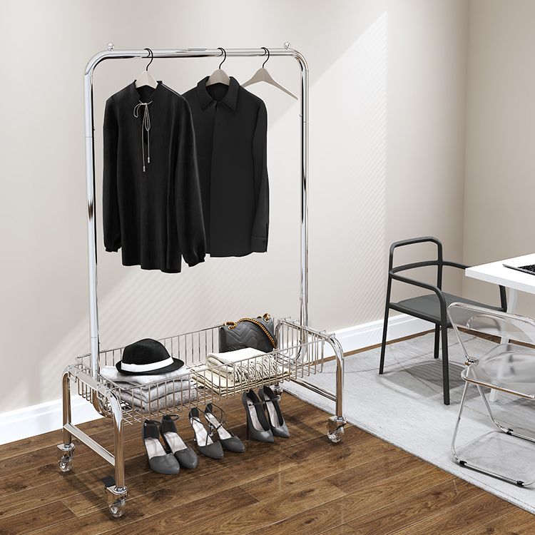 Industriële jas hanger zilveren metalen opbergkast rek met castors