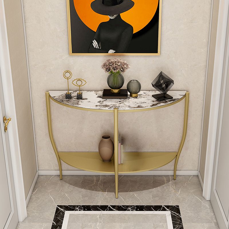 Glam Half Moon Accent Table Iron Sofa Console Table for Hall