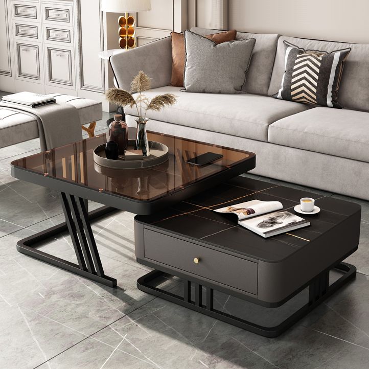 Frame Coffee Table Slate Top Coffee Cocktail Table with Storage Drawers Clearhalo 'Coffee & Accent Tables' 'Coffee Tables' 'coffee_tables' 'furn' 'furn_coffee_tables' 'Furniture' 'Living Room Furniture' 1200x1200_8f211d78-5de7-4354-8980-7a7f397959e8