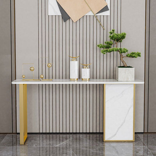 Tavolo di accento di base di ferro con top di pietra rettangolo per console Hall