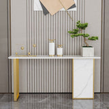 Tavolo di accento di base di ferro con top di pietra rettangolo per console Hall