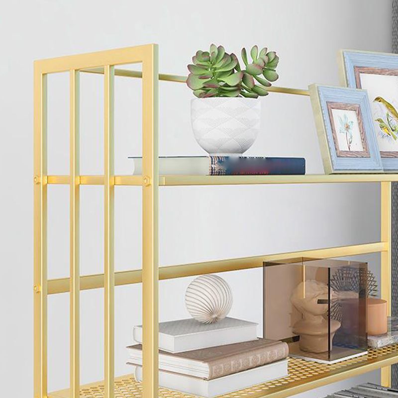 Glam Antique Finish Shelf Bookcase Metal Frame Bookshelf with Rectangular Shelves