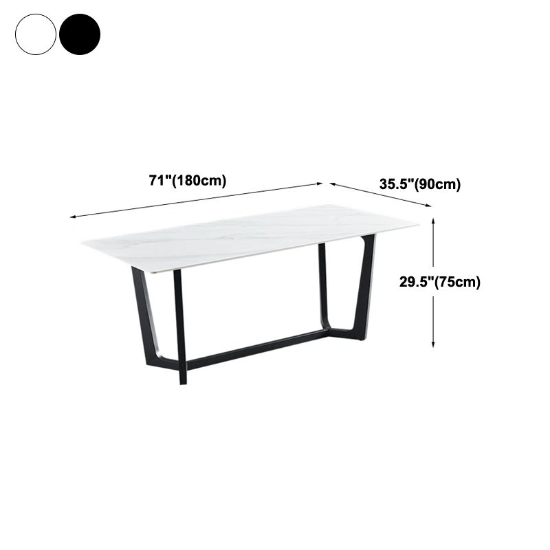 Industrial Stone Rectangle Table Standard Height Dining Room Table with Trestle Base