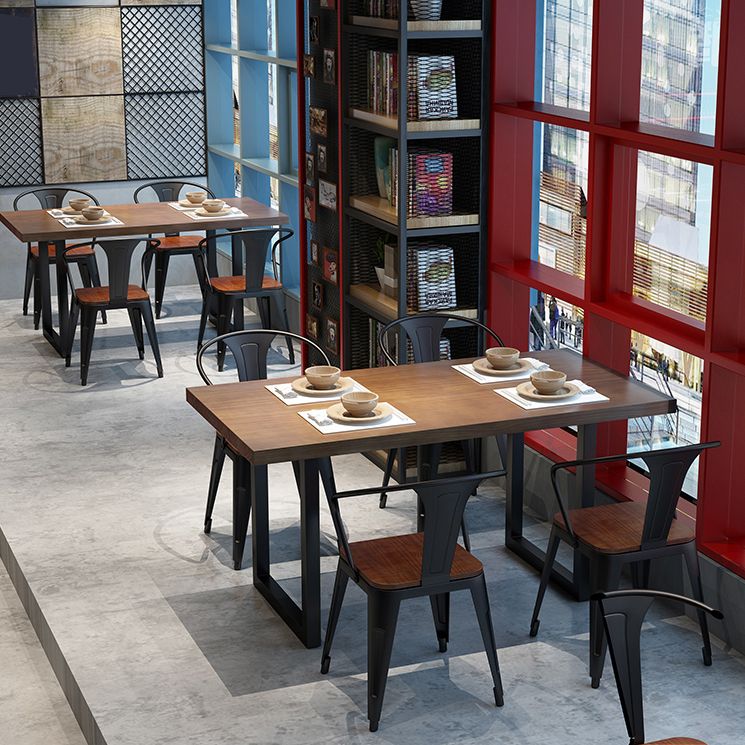 Vaste houten eetstoelen lat achterstoel stoel met metalen basis