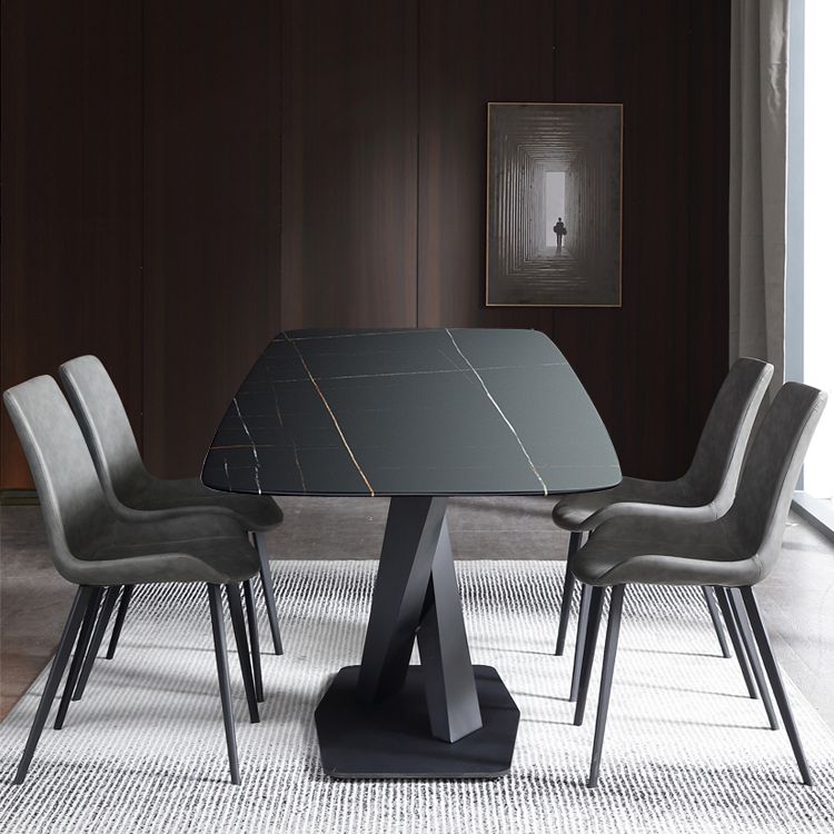 Industrial Black Table for Restaurant Rectangle Dining Table with Pedestal Base Clearhalo 'Dining Tables & Seating' 'Dining Tables' 'dining_table' 'furn' 'furn_dining_table' 'Furniture' 'furniture_dining_table' 'Kitchen & Dining Furniture' 'kitchen' 'kitchen_dining_table' 1200x1200_8f2519d9-57fc-428e-9445-64b542905fed