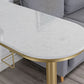 Glam Faux Marble Bistro Table Indoor Iron Double Pedestal Bar Dining Table with 3-Shelf Clearhalo 'Bar Furniture' 'Bar Tables' 'bar_tables' 'furn' 'furn_bar_tables' 'Furniture' 'furniture_bar_tables' 'Kitchen & Dining Furniture' 1200x1200_8f25ec2d-1f8c-436c-9cd0-16d39c947e33