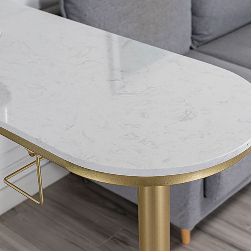 Glam Faux Marble Bistro Table Indoor Iron Double Pedestal Bar Dining Table with 3-Shelf Clearhalo 'Bar Furniture' 'Bar Tables' 'bar_tables' 'furn' 'furn_bar_tables' 'Furniture' 'furniture_bar_tables' 'Kitchen & Dining Furniture' 1200x1200_8f25ec2d-1f8c-436c-9cd0-16d39c947e33