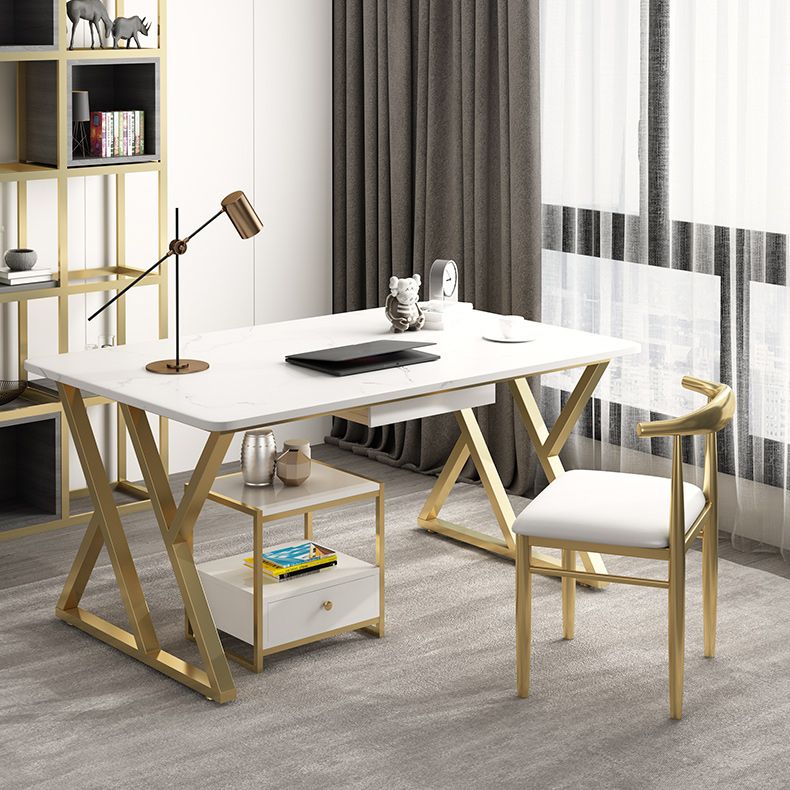 Rectangular Sintered Stone Desk with Gold Legs in Modern Style Clearhalo 'Furniture' 'furniture_office_desk' 'Office Desks' 'Office Furniture' 'office_desk' 1200x1200_8f25f68a-574e-480a-b7fd-83fe6bb02787