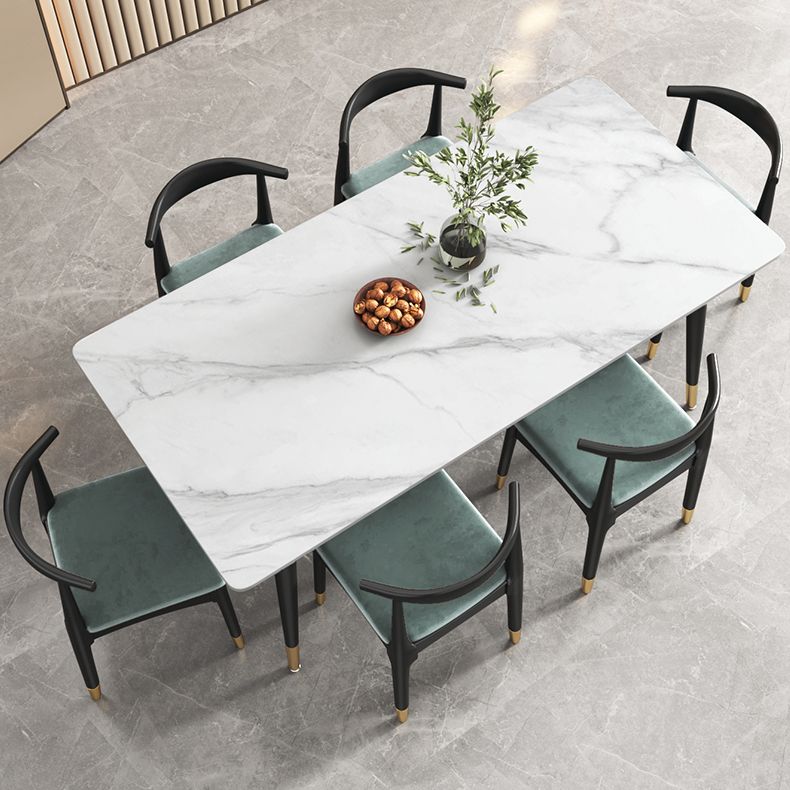 Sintered Stone White Dining Table Glam Style 4 Legs Table for Dining Room Clearhalo ' dining_table' 'Dining Tables & Seating' 'Dining Tables' 'furn' 'furn_dining_table' 'Furniture' 'furniture_dining_table' 'Kitchen & Dining Furniture' 'kitchen&dining_furn' 'kitchen' 'kitchen_dining_table' 1200x1200_8f27911c-ab23-4a9a-8338-1be447e701de