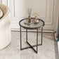Modern Glass Side End Table Metal Cross Legs Round Corner Table