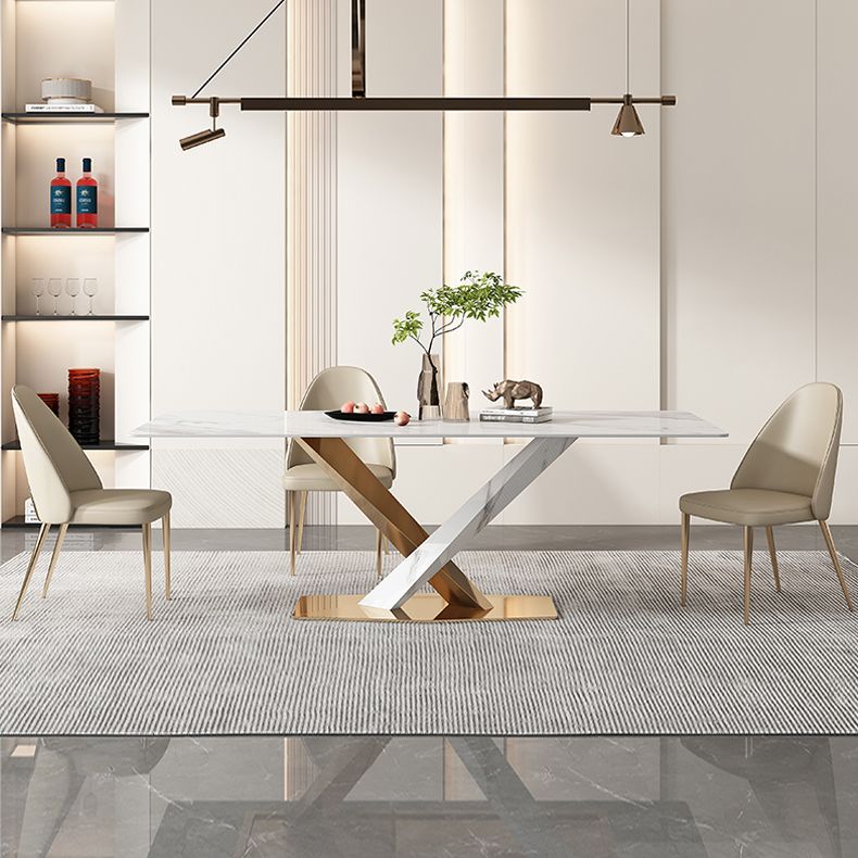 Glam White Sintered Stone Dining Table Rectangle Shape Standard Dining Table for Kitchen Clearhalo ' dining_table' 'Dining Tables & Seating' 'Dining Tables' 'furn' 'furn_dining_table' 'Furniture' 'furniture_dining_table' 'Kitchen & Dining Furniture' 'kitchen&dining_furn' 'kitchen' 'kitchen_dining_table' 1200x1200_8f2e0b2e-1d38-4a1b-b6a1-a16aba142d10
