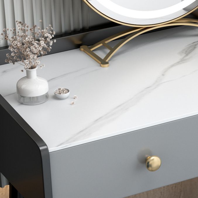 Zeitgenössischer Waschtisch mit Steinmake -up -Schminktisch in Schwarz