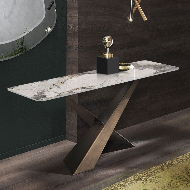 16 inch Wide Modern Accent Table Rectangle Shape Stone Console Table for Hall