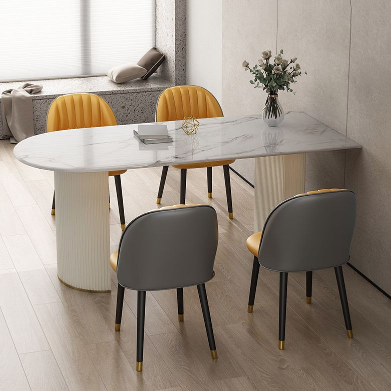 Contemporary Style Stone Dining Table Double Pedestal Base Freeform Table for Home Clearhalo ' dining_table' 'Dining Tables & Seating' 'Dining Tables' 'furn' 'furn_dining_table' 'Furniture' 'furniture_dining_table' 'Kitchen & Dining Furniture' 'kitchen&dining_furn' 'kitchen' 'kitchen_dining_table' 1200x1200_8f34c997-2992-40eb-8045-372f11fe2e64