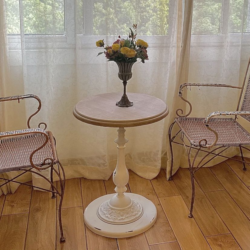 French Country Distressed Pedestal Cocktail Table Wooden Coffee Table for Home