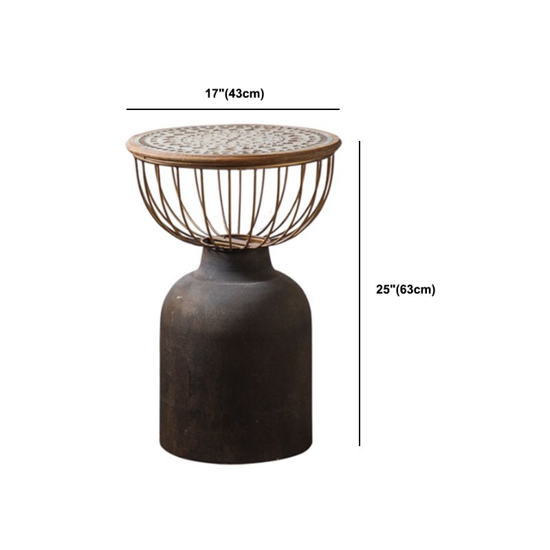 French Country Frame End Table Antique Brass Solid Wood Side Table