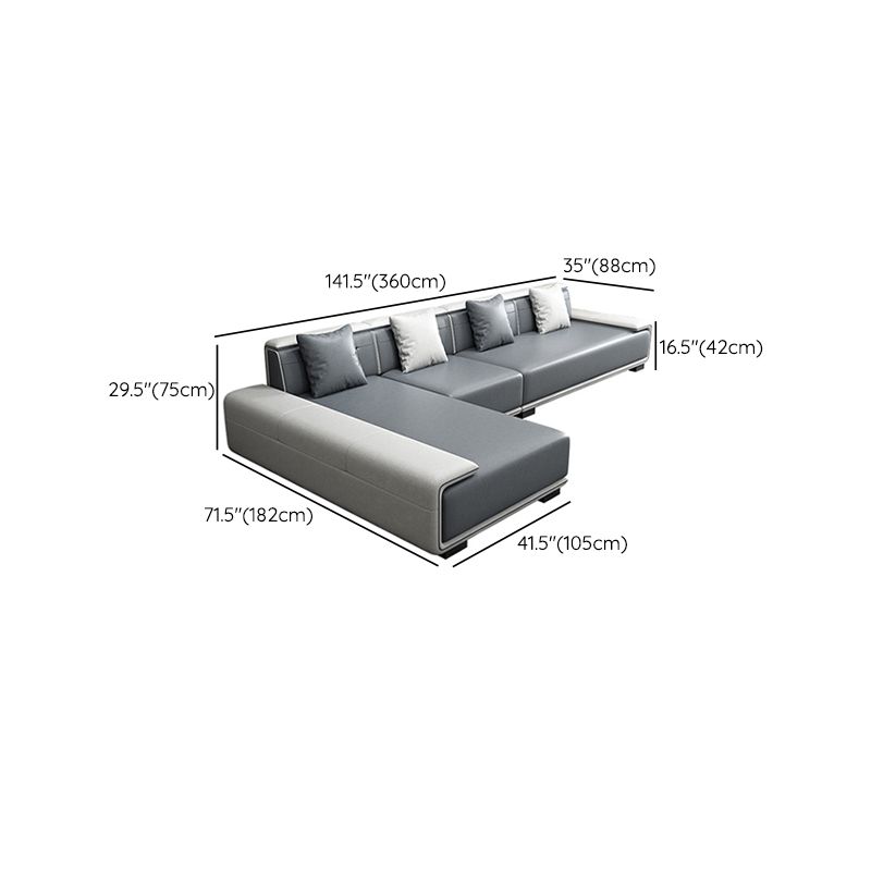 29"H Scandinavian Sectional Sofa Leather Grey Sectionals with Bostol Pillows Clearhalo 'furn' 'furn_sectionals' 'Furniture' 'Living Room Furniture' 'Sectionals' 1200x1200_8f398010-e77a-4b75-89ab-4a020080cc37