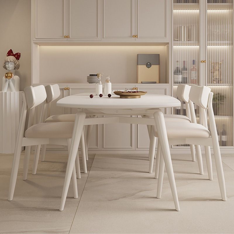Round Extendable Dining Table Modern White Stone Tabletop with Double Drop Leaf Clearhalo 'Dining Tables & Seating' 'Dining Tables' 'dining_table' 'furn' 'furn_dining_table' 'Furniture' 'Kitchen & Dining Furniture' 1200x1200_8f3ef77f-3556-4f69-b353-f3aadc353e5f
