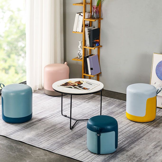 Faux Leather Pouf Round Patchwork Water Resistant Contemporary Pouf Ottoman Clearhalo 'furn' 'furn_ottomans_poufs' 'Furniture' 'Living Room Furniture' 'Ottomans & Poufs' 'ottomans_poufs' 1200x1200_8f4276d7-bc2a-492f-b4e4-0f21aec6829d