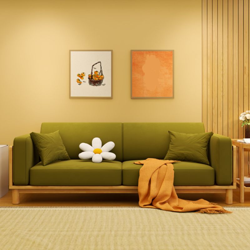 89" Wide Square Arm Sofa 3-Seater Solid Wood Sofa with Rattan Accent