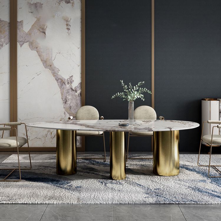 Traditional Luxury Oval Dining Table White Sintered Stone Dining Table with 3 Legs Clearhalo ' dining_table' 'Dining Tables & Seating' 'Dining Tables' 'furn' 'furn_dining_table' 'Furniture' 'furniture_dining_table' 'Kitchen & Dining Furniture' 'kitchen&dining_furn' 'kitchen' 'kitchen_dining_table' 1200x1200_8f4b728b-1181-4b96-bad9-f1c1b2d75c4d