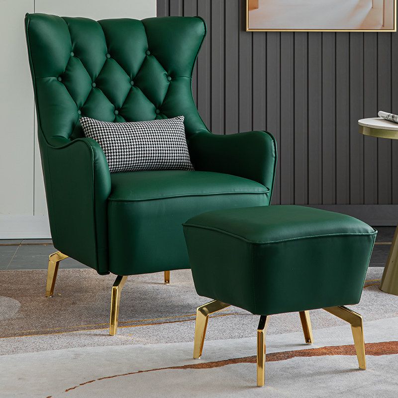 Bonded Leather Wingback Chair with Basic Four Legs and Tufted Back