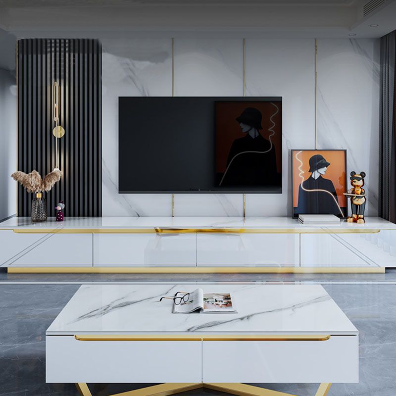 15,35 "W TV -Ständer weißer Glamstil geschlossener Speicherfernseher mit Schubladen