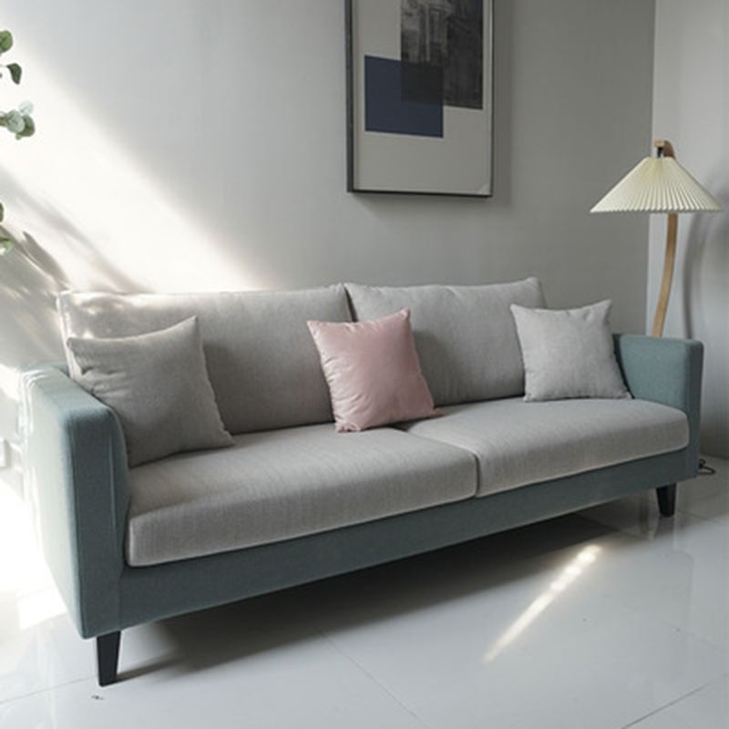 リビングルームコンテンポラリークッションスクエアアームリネンチェスターフィールドソファ